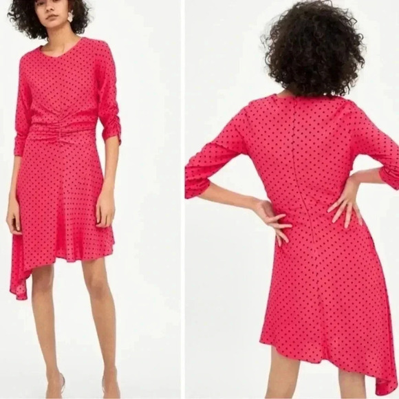 Zara‎ Pink Polka Dot Asymmetrical Dress size M - Picture 1 of 11